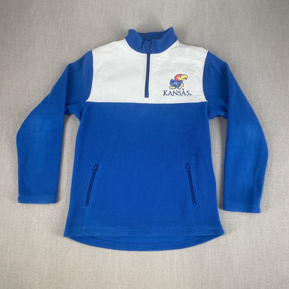 Peak Season Kansas Jayhawks Girl's XL Quarter-Zip Blue Sweatshirt - Picture 2 of 7